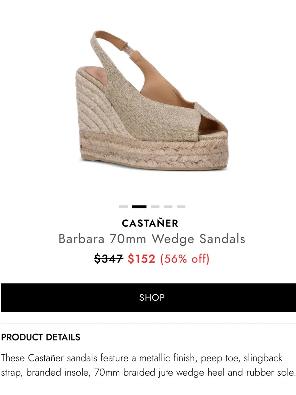 Castaner Metallic Gold Wedge Slingback Sandals